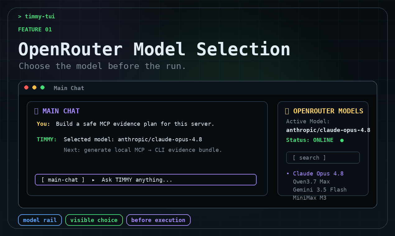 TIMMY OpenRouter model selection screen.